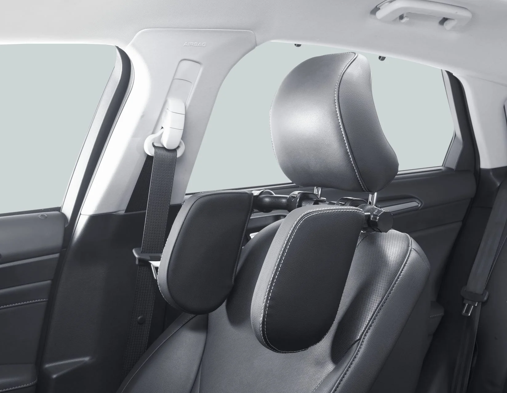ACV* SLEEPING HEADREST BLACK PVC LEATHER WITH SILVER PIPING - Image 2