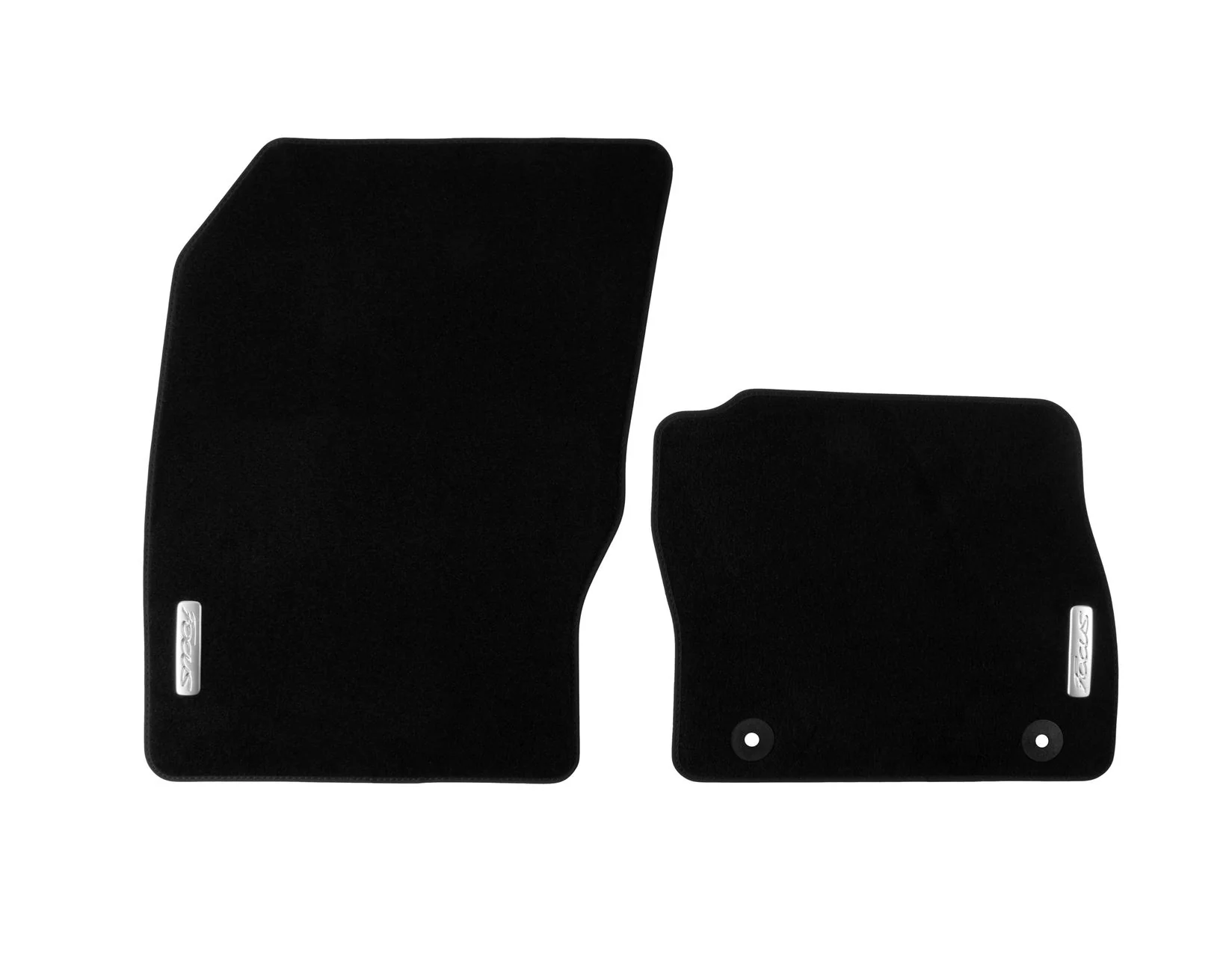 FOCUS FRONT VELOUR CARPET FLOOR MAT CONTOURED CHARCOAL BLACK WITH MODEL LOGO 2011-2015