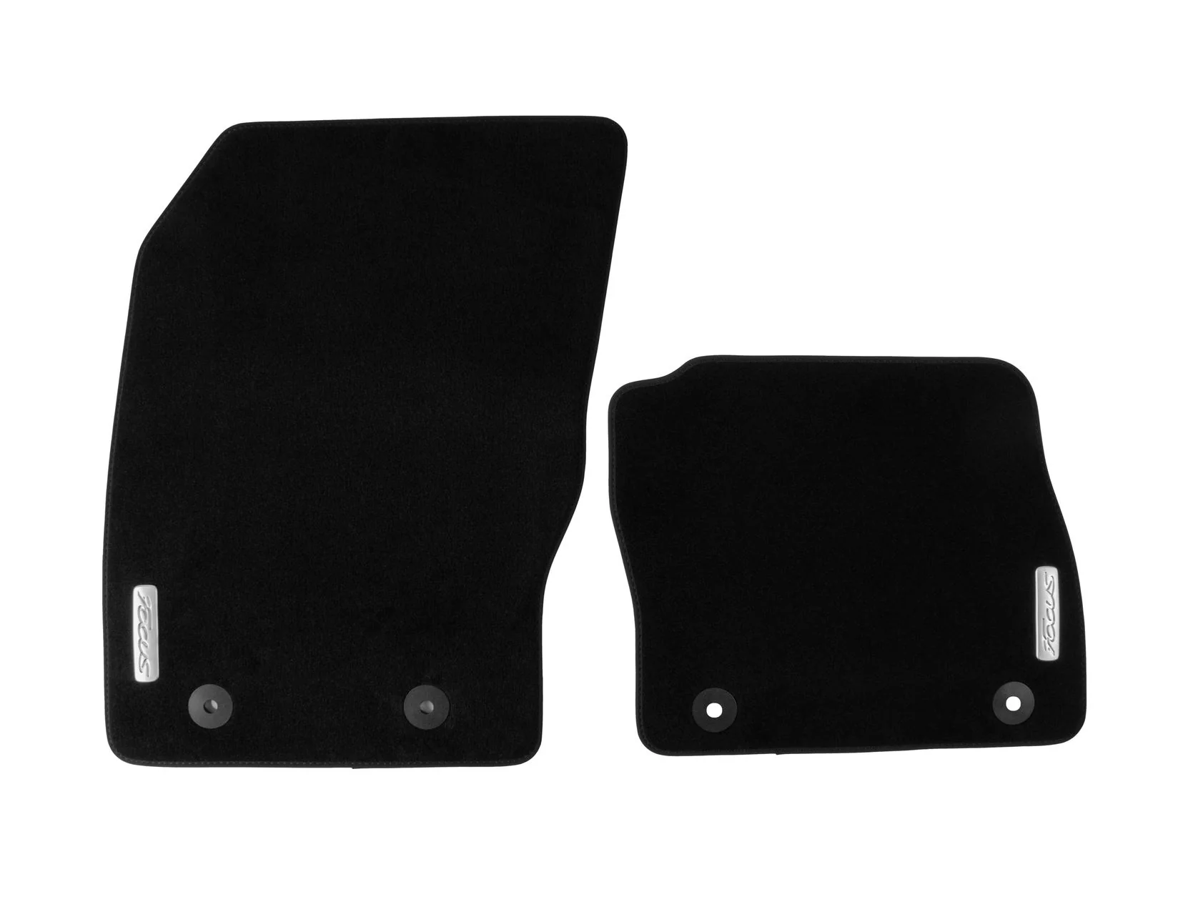 FOCUS FRONT VELOUR CARPET FLOOR MATS CONTOURED BLACK WITH MODEL LOGO 2014-2019
