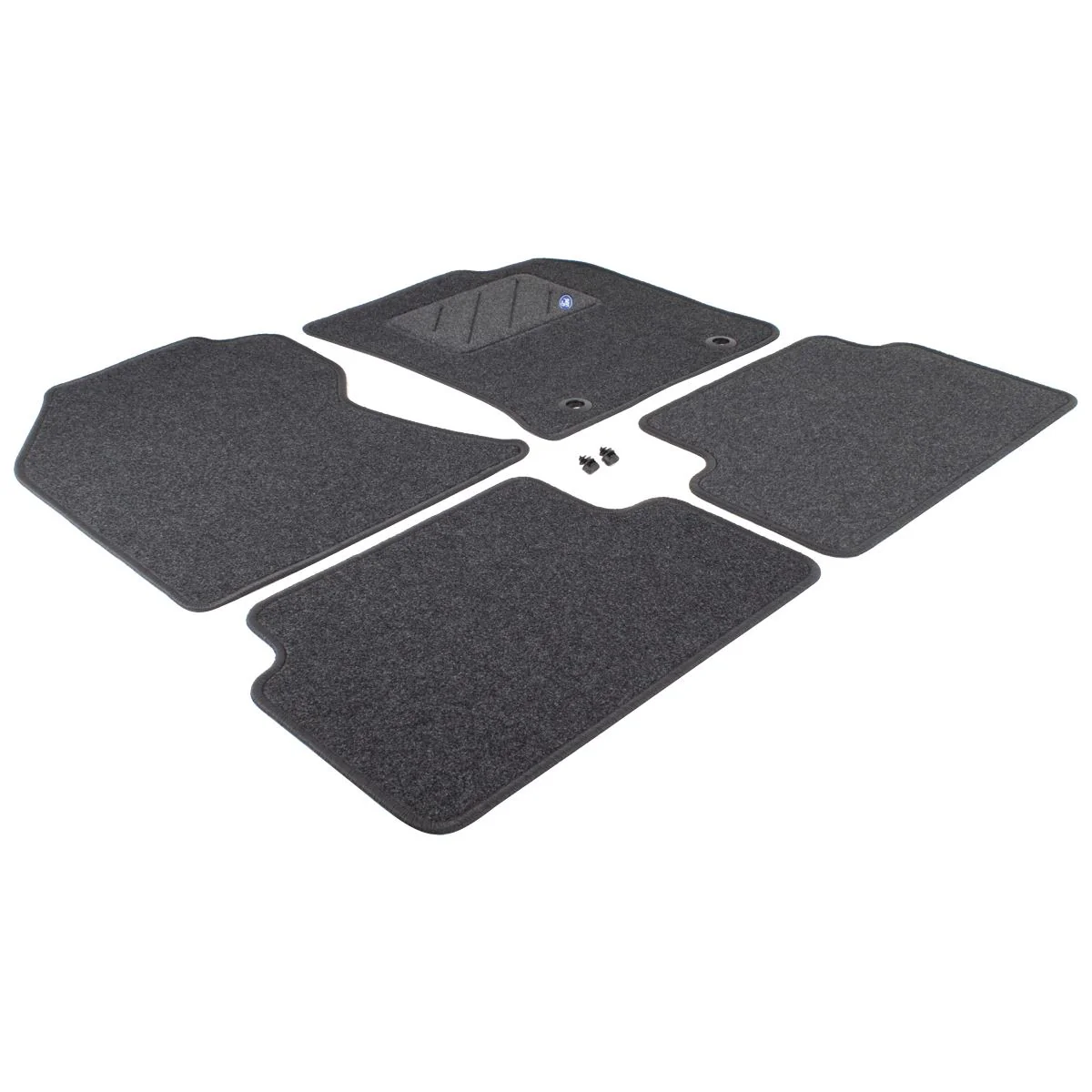 FOCUS FRONT & REAR CARPET FLOOR MAT KIT CONTOURED SET BLACK WITH BLUE OVAL LOGO 2001-2005 1138951