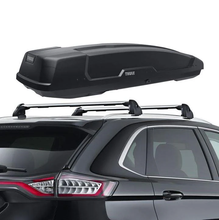 EDGE ROOF CROSS BARS & THULE ROOF BOX FORCE XT ALPINE TITAN GLOSSY