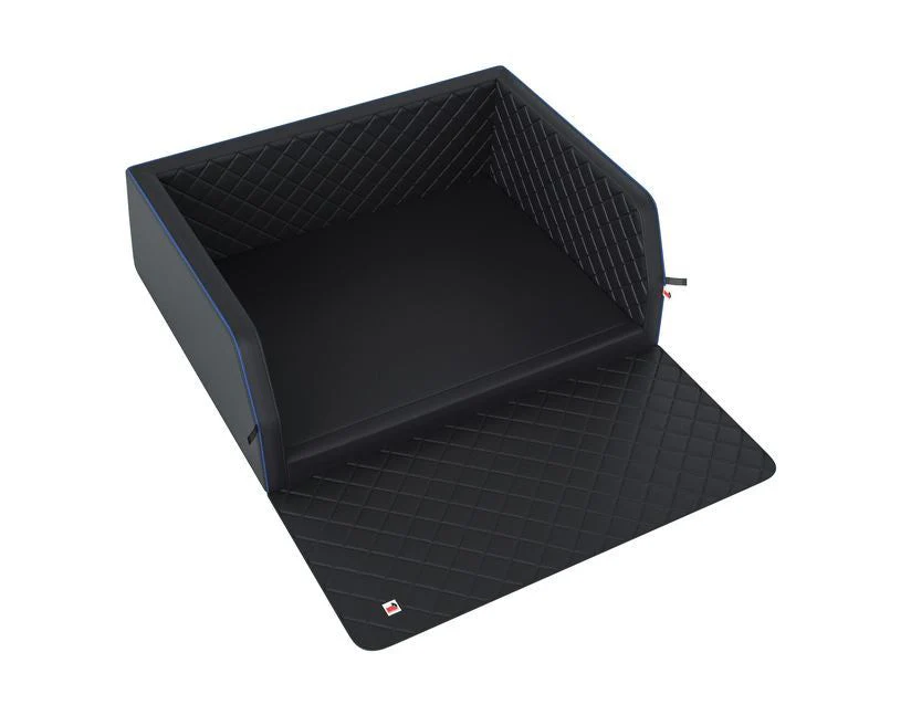 PADSFORALL√Ç ®* PET TRAVEL MAT BLACK PU LEATHER WITH BLUE PIPING, SIZE: L - Image 5
