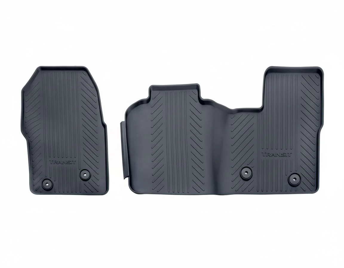 TRANSIT AND TRANSIT CUSTOM RUBBER FLOOR MATS FRONT, BLACK WITH LOGO, AUTOMATIC TRANSMISSION ONLY