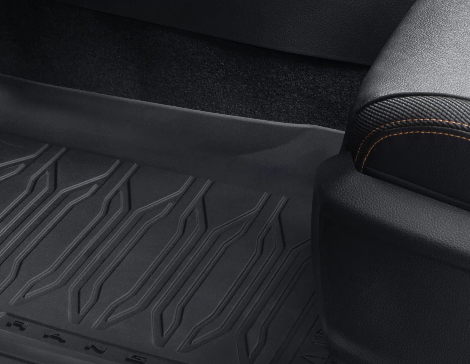 RANGER RUBBER FLOOR MATS TRAY STYLE DESIGN, FRONT, BLACK WITH RANGER LOGO, FOR SINGLE CAB VERSION ONLY, 2012 - ONWARDS