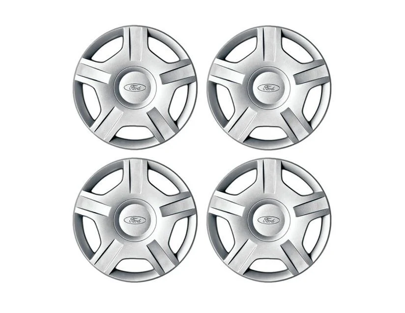 SET OF 4 WHEEL COVER TRIMS, SILVER, 5 SPOKE DESIGN, FITS 14" STEEL WHEELS - Image 2